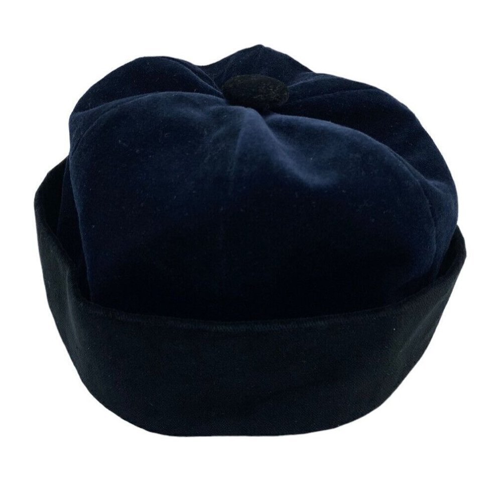 Hildegard Gunzel Doll Hat Blue Black Velvet Fold Up Brim Beanie Made In USA #4